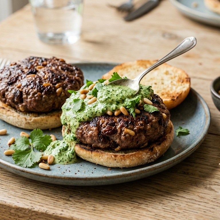 Rundergehaktburgers met koriander-yoghurtsaus