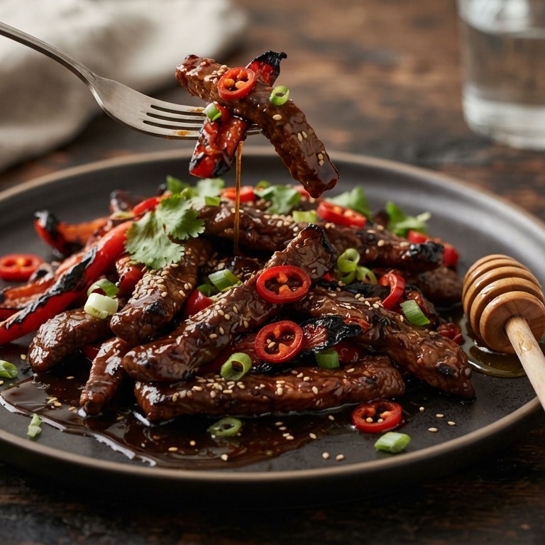 Runderreepjes met paprika en chilipeper