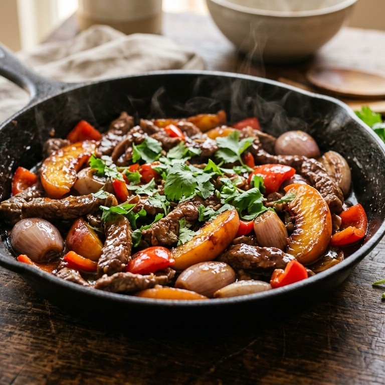 Runderreepjes met sjalotjes en paprika