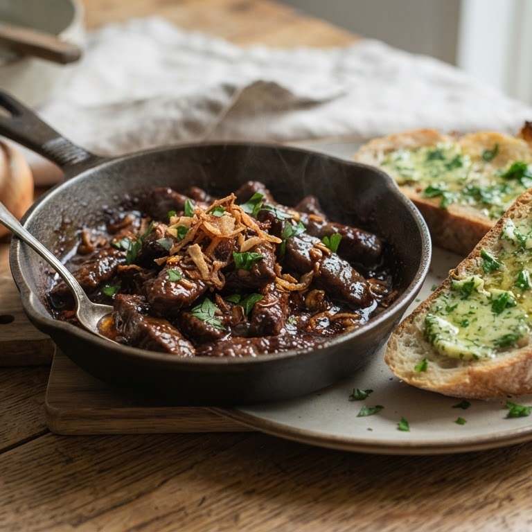Runderreepjes met stokbrood en kruidenboter