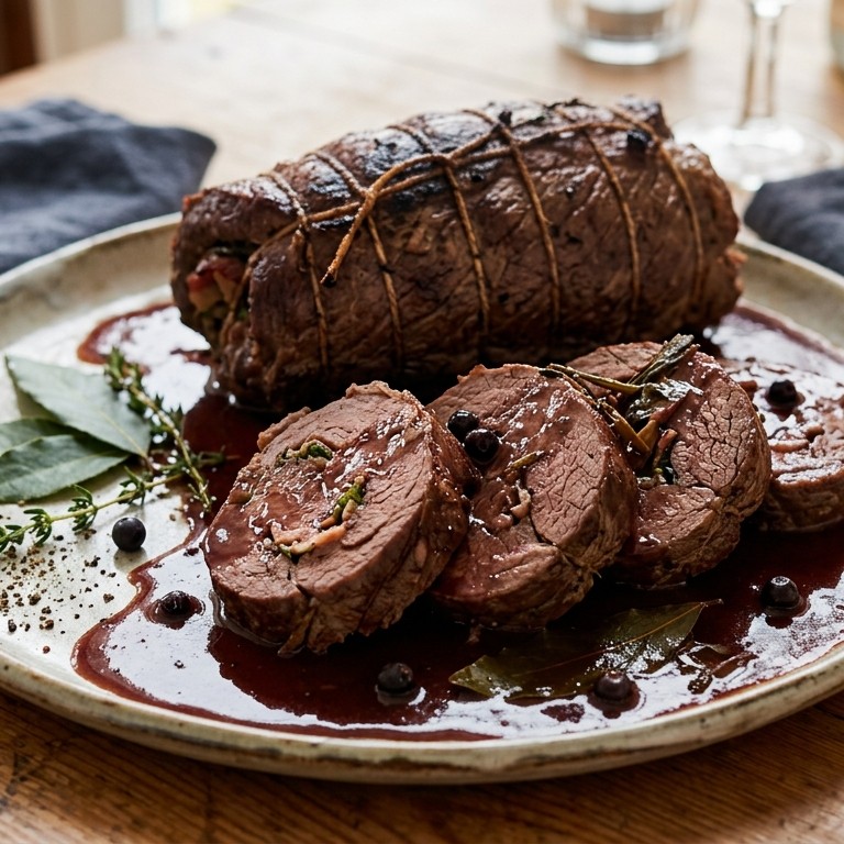 Runderrollade met rode wijnsaus