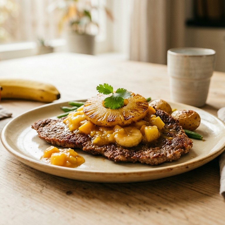 Runderschnitzel met ananassaus