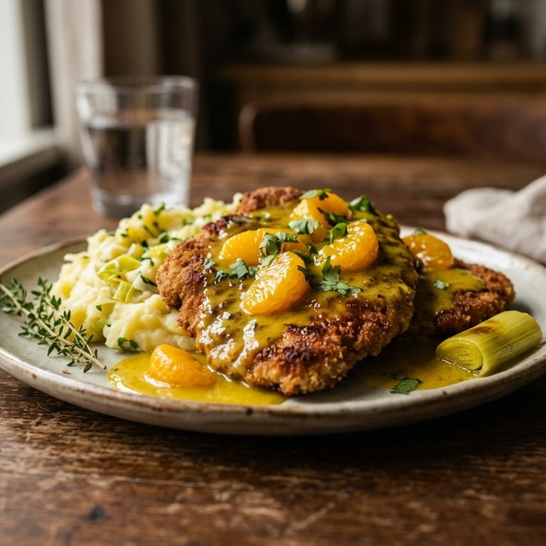 Runderschnitzel met kerrie-mandarijnensaus