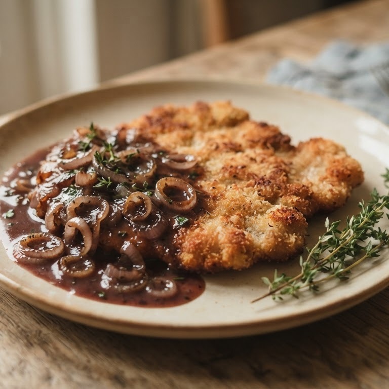 Runderschnitzel met sjalotsaus