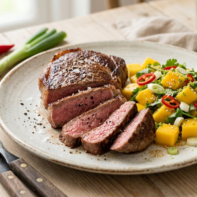Rundersteak met mangosalade