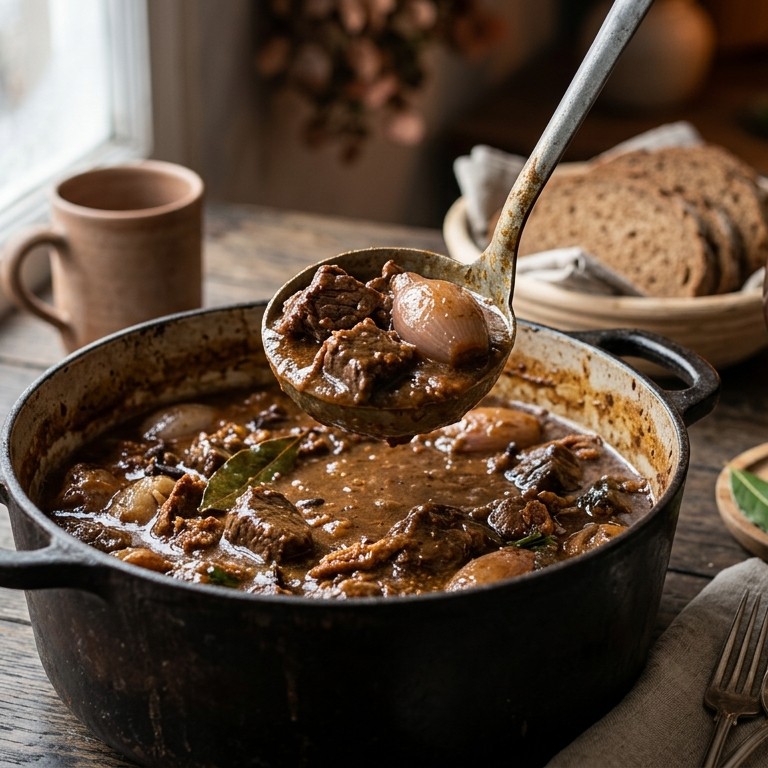 Runderstoofpotje met bruin bier en bastognekoeken