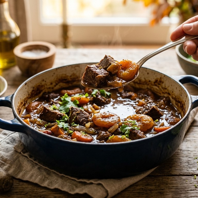 Runderstoofpotje met gedroogde abrikozen