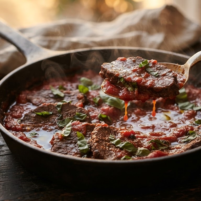 Rundvlees in tomaten-basilicumsaus