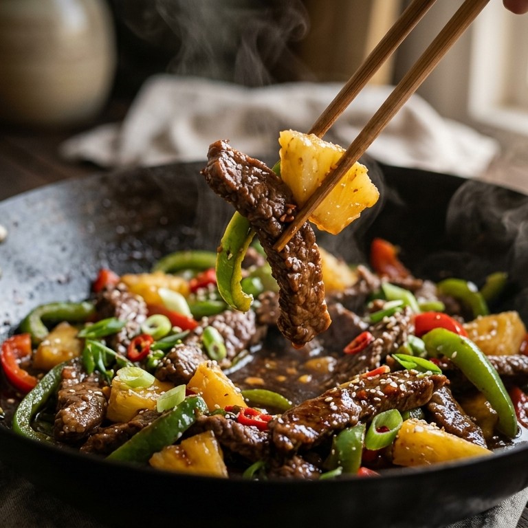 Rundvlees met ananas en paprika