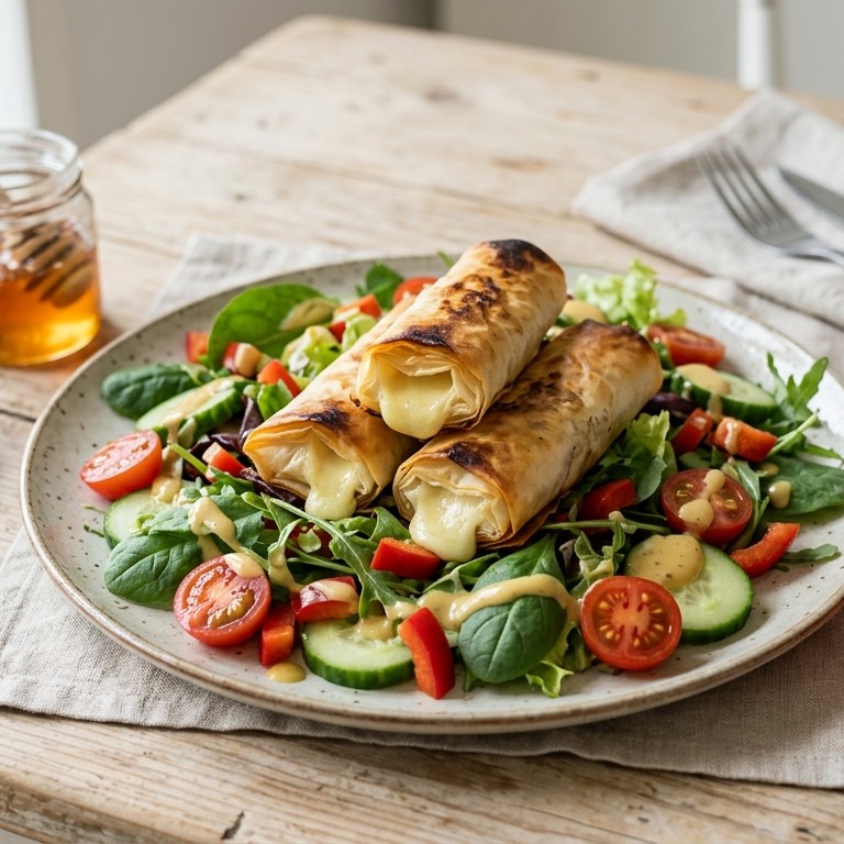 Salade met brieloempiaatjes