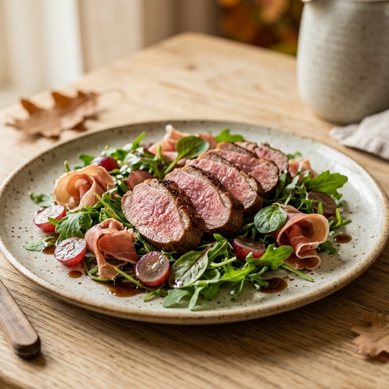 Salade met filet van houtduif en rucola