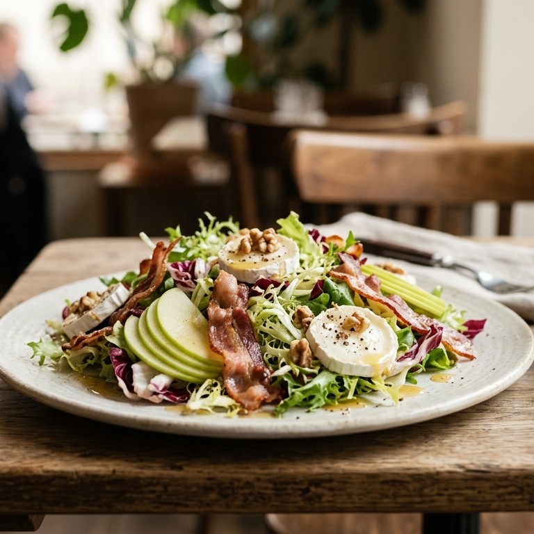 Salade met geitenkaas, spek en appel