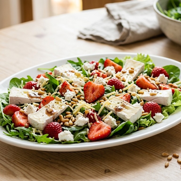 Salade met kaas en aardbeien