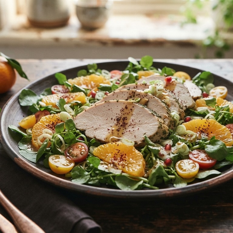 Salade met kalkoen, sinaasappel en waterkers