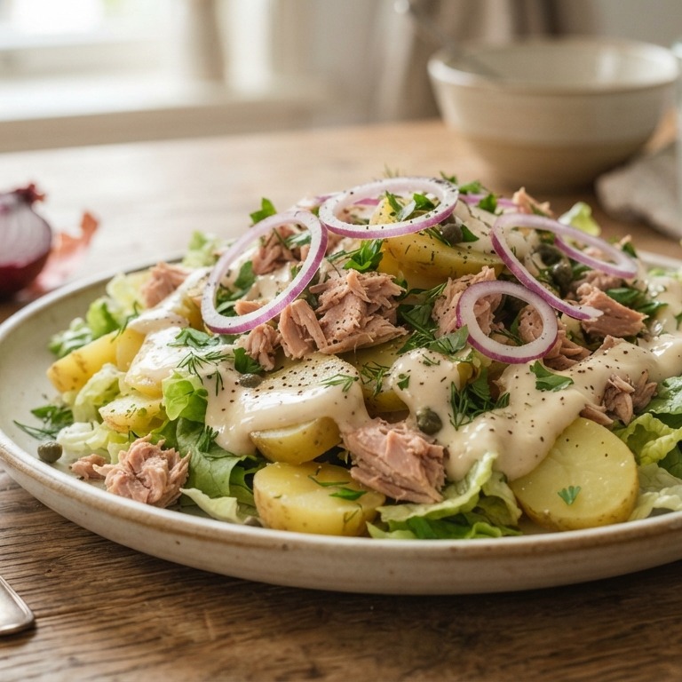 Salade tonijn met aardappels en ansjovismayonaise