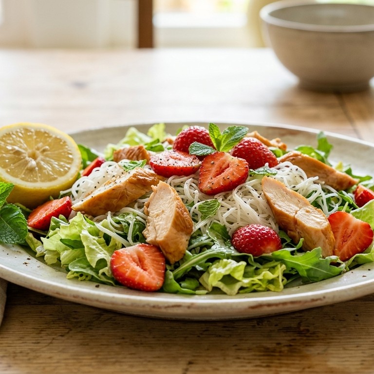 Salade van aardbeien en kip