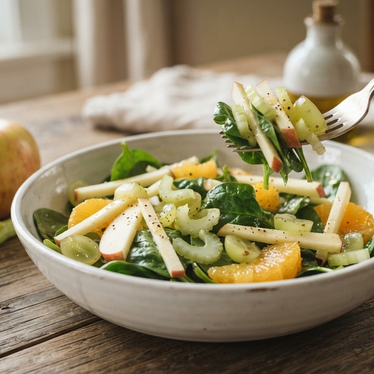 Salade van appel, spinazie en bleekselderij