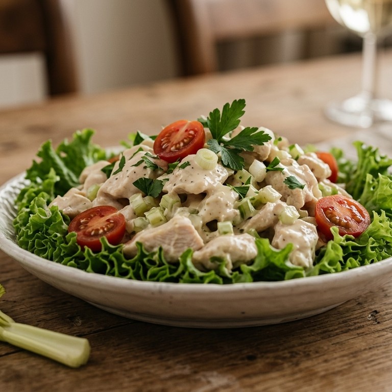 Salade van braadkuiken in sherry roomsaus
