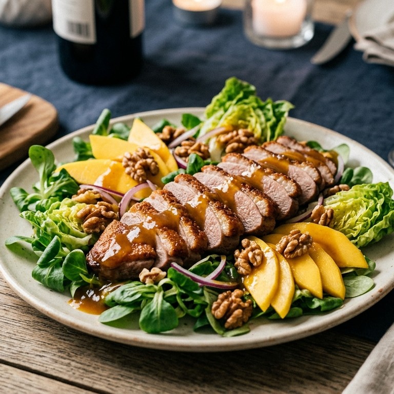 Salade van eendenborstfilet met mango-port saus
