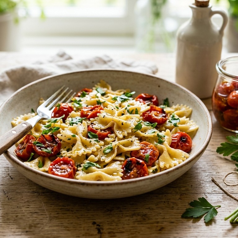 Salade van farfalle met gekonfijte tomaten