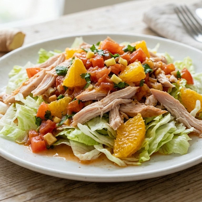 Salade van gerookte kip met zoetzure saus