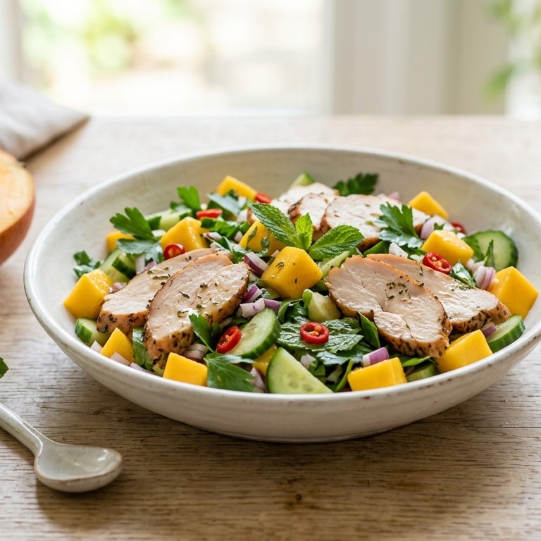 Salade van mango en gerookte kip