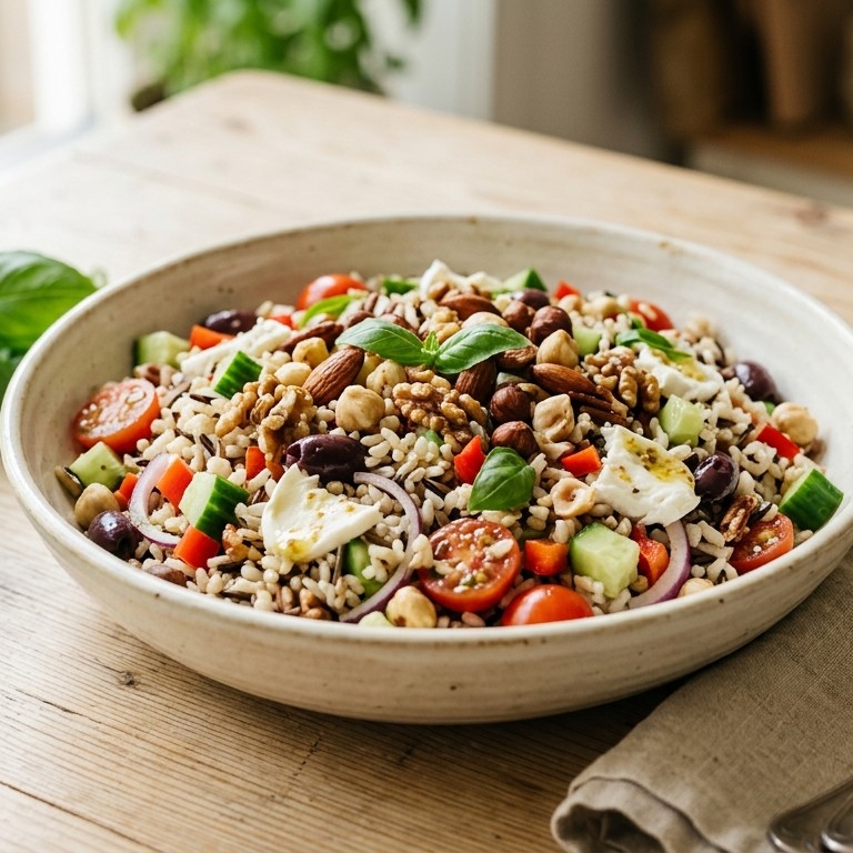 Salade van notenrijst met mozzarella