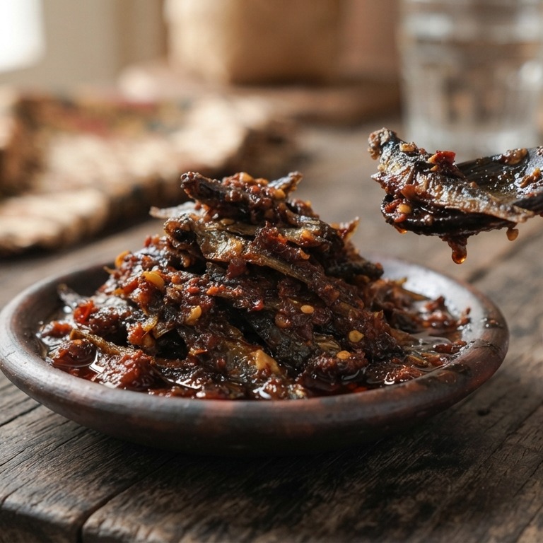 Sambal ikan kering (sambal van droge, zoute vis)