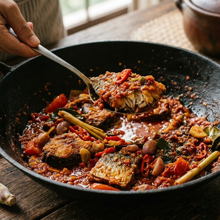 Sambal ikan tenggiri (Gebakken makreel in een sambalsaus)