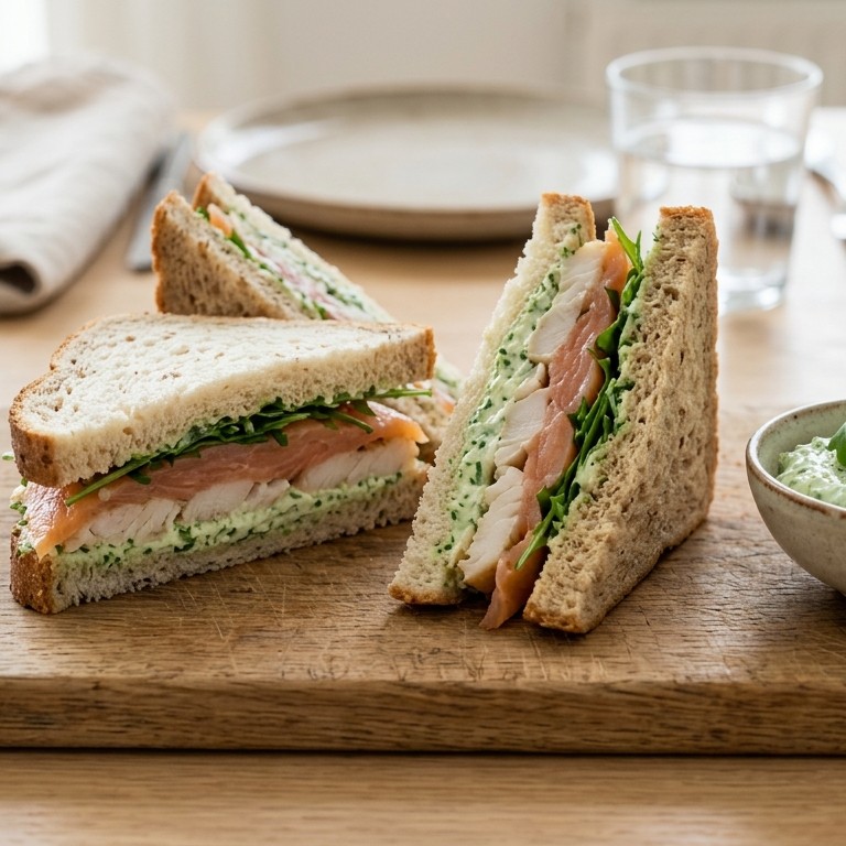 Sandwich met gerookte vis en rucolakwark