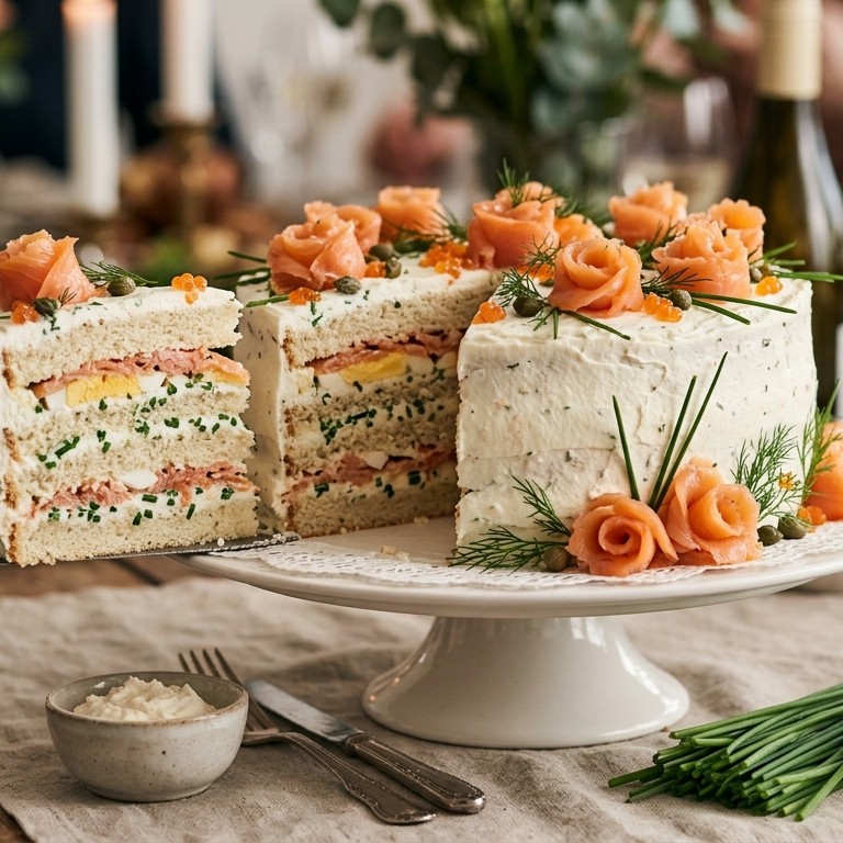 Sandwichtaart met zalm voor buffet