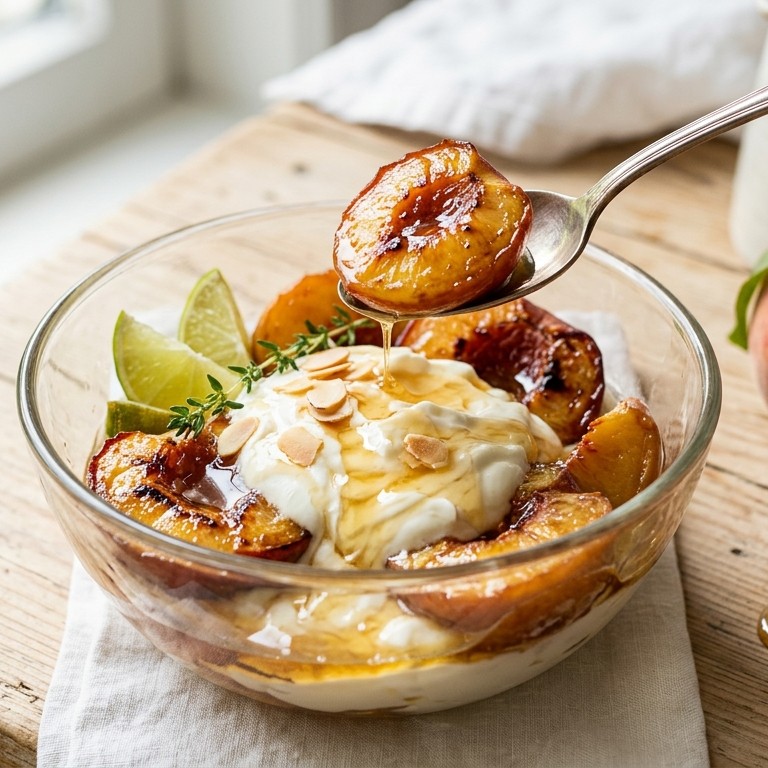 Sappige perziken met yoghurt en honing