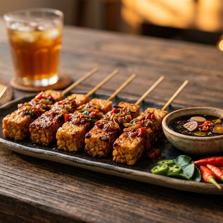 Saté tempeh (gefrituurde tempeh spiesen)