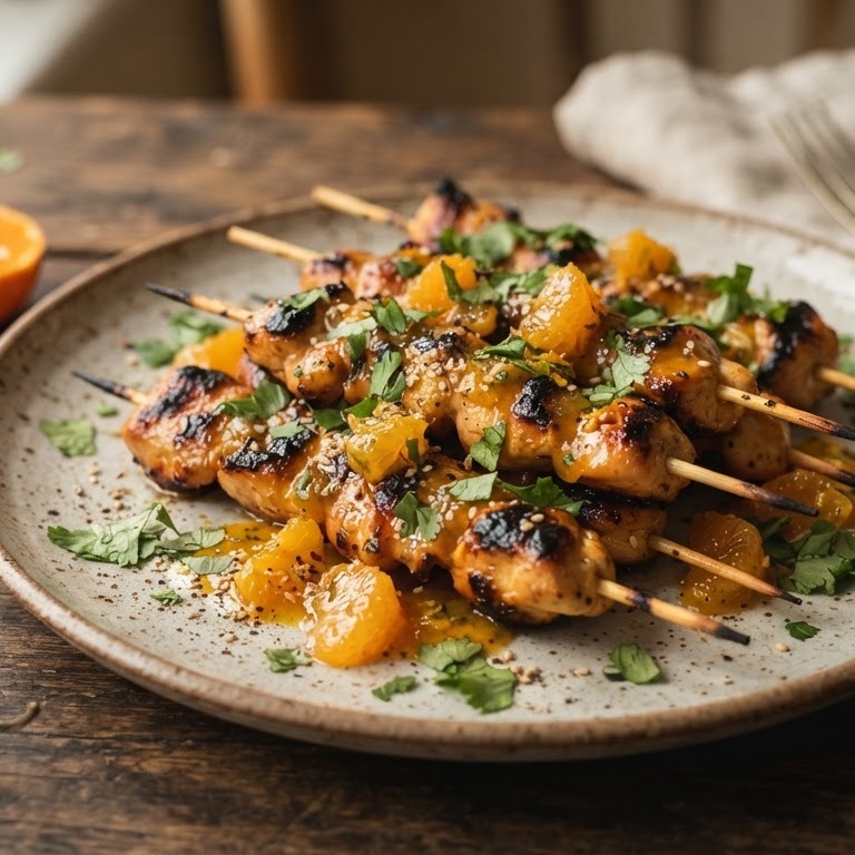 Saté van kip met een mandarijnsausje