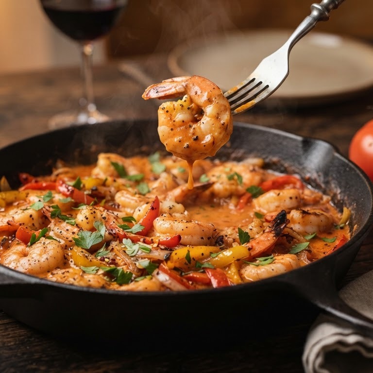 Scampi in pittige tomatenroomsaus