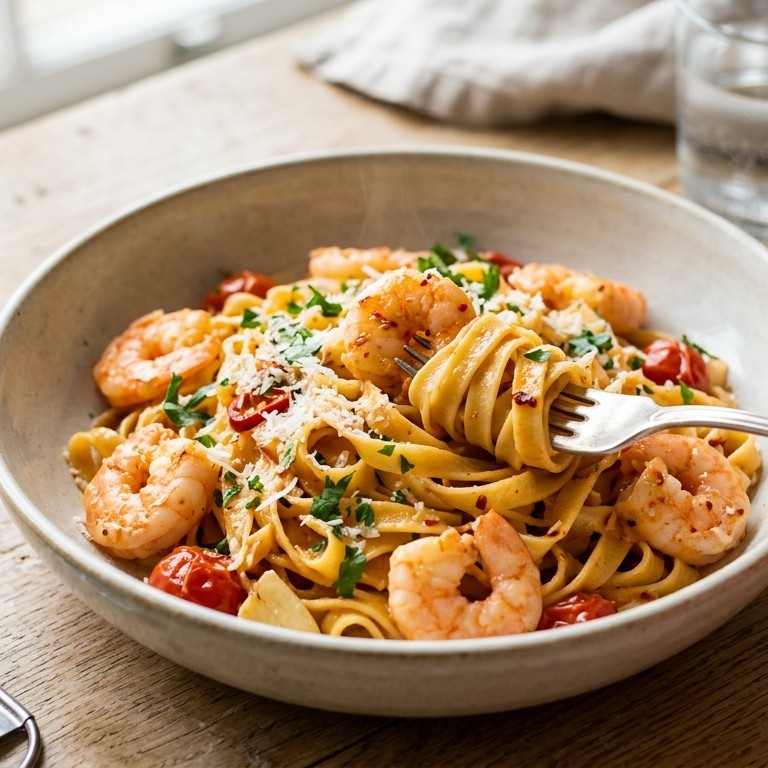 Scampi's met pasta