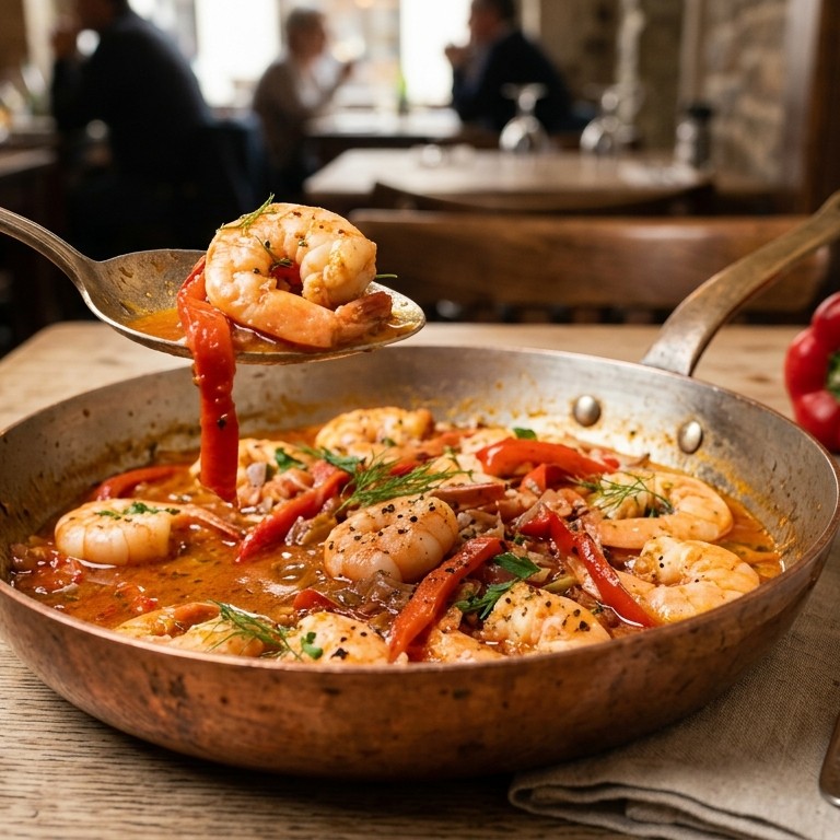 Scampi's met pastis en rode paprika