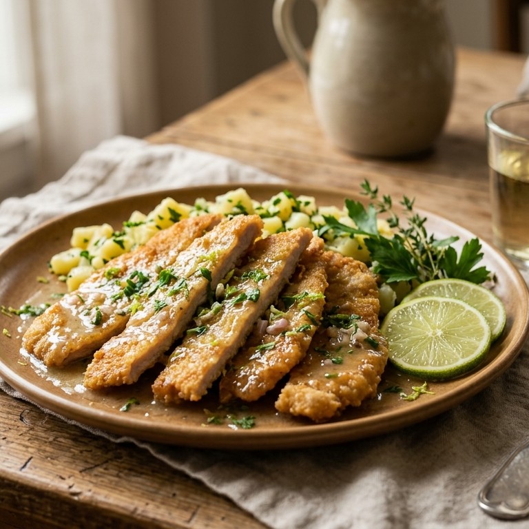 Schnitzel met limoen-wijnsaus