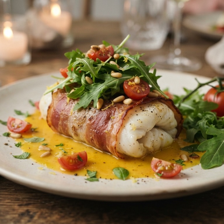 Scholfilet met parmaham, rucola en saffraansaus