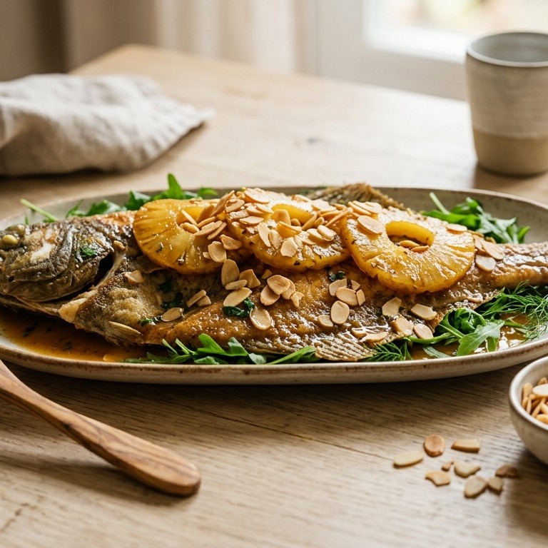 scholletjes met ananas en amandelen