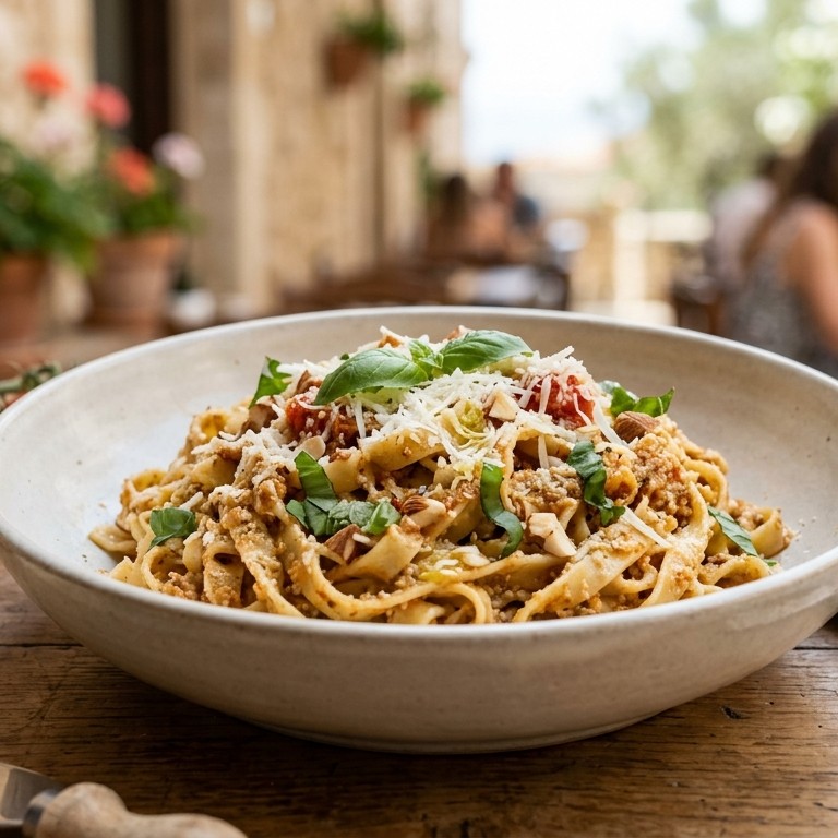 Siciliaanse pasta met amandelpesto
