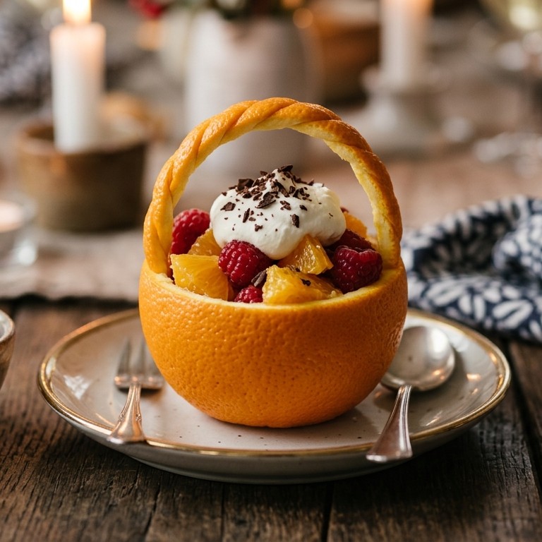 Sinaasappelmandje met fruitsalade