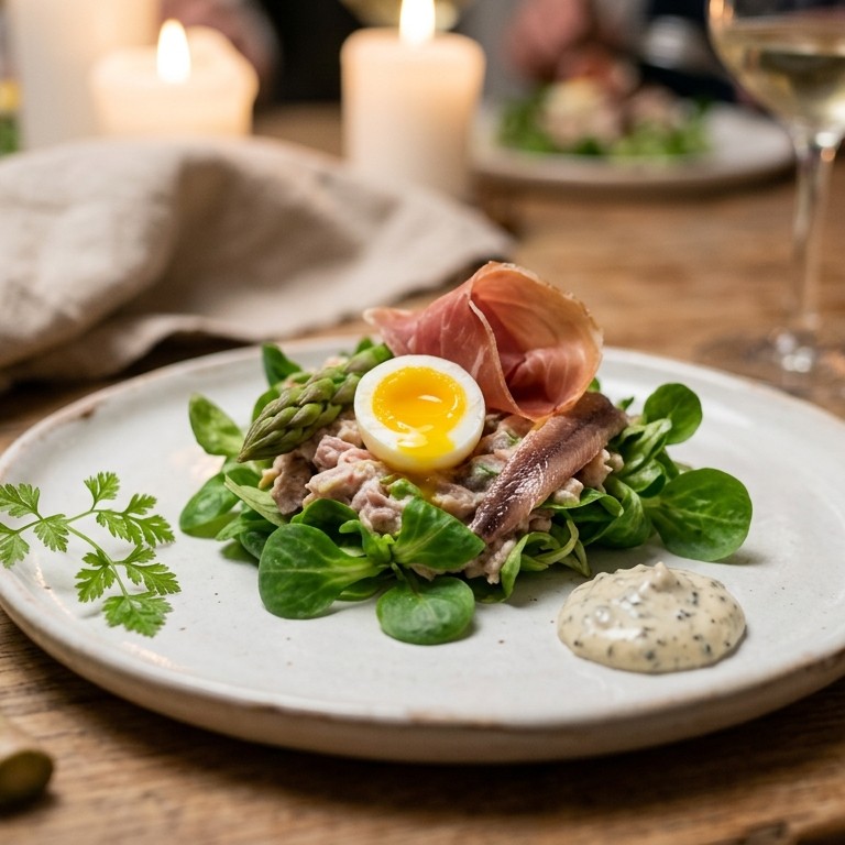 Slaatje met kwartelei en truffelmayonaise