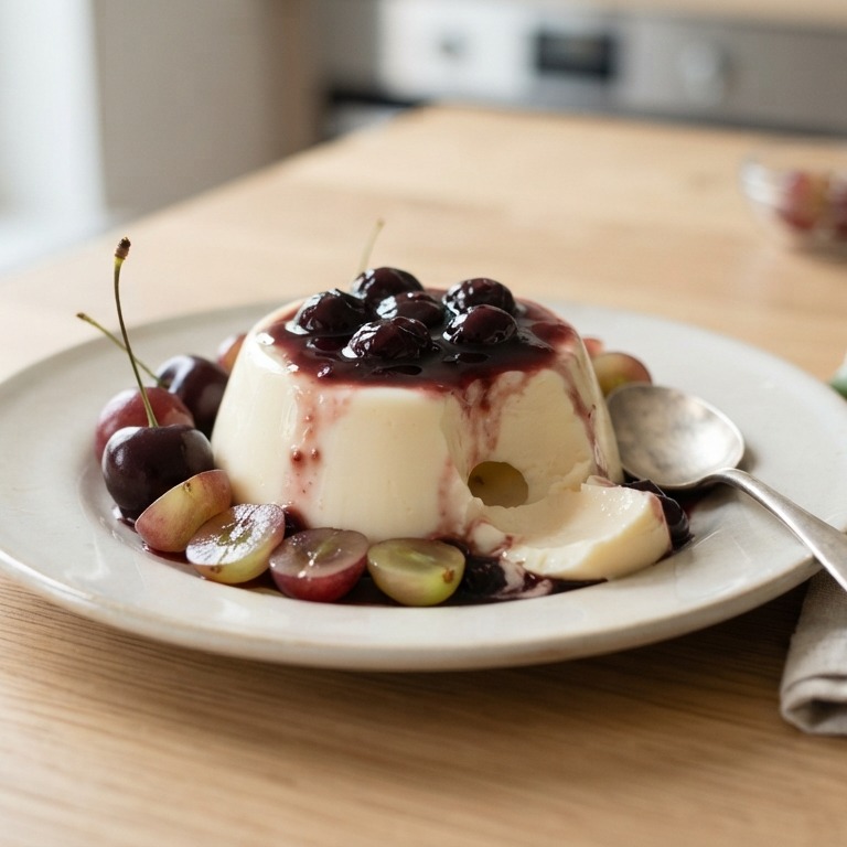 Slagroompudding met kersen