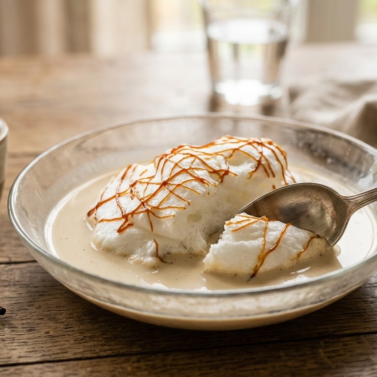 Sneeuweieren met creme caffee-anglaise en karamel