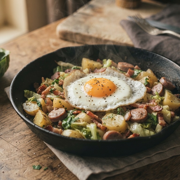 Snel klaar eenpansgerecht met sla, aardappel en spek