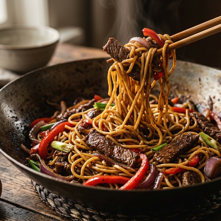 Snelle beef Shanghai met noodles
