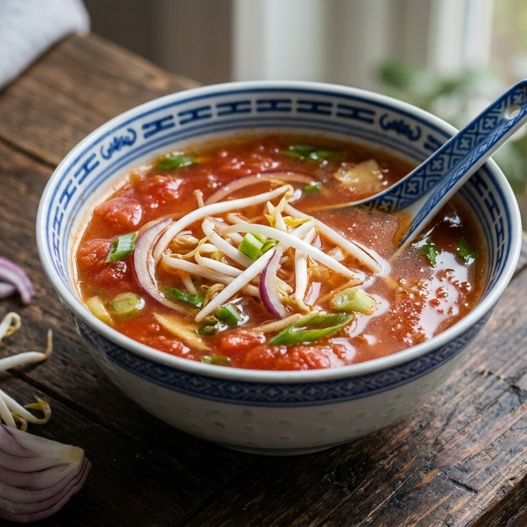 Snelle en calorie-arme Chinese tomatensoep