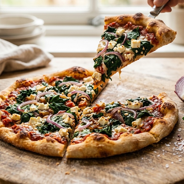 Snelle pizza feta en spinazie