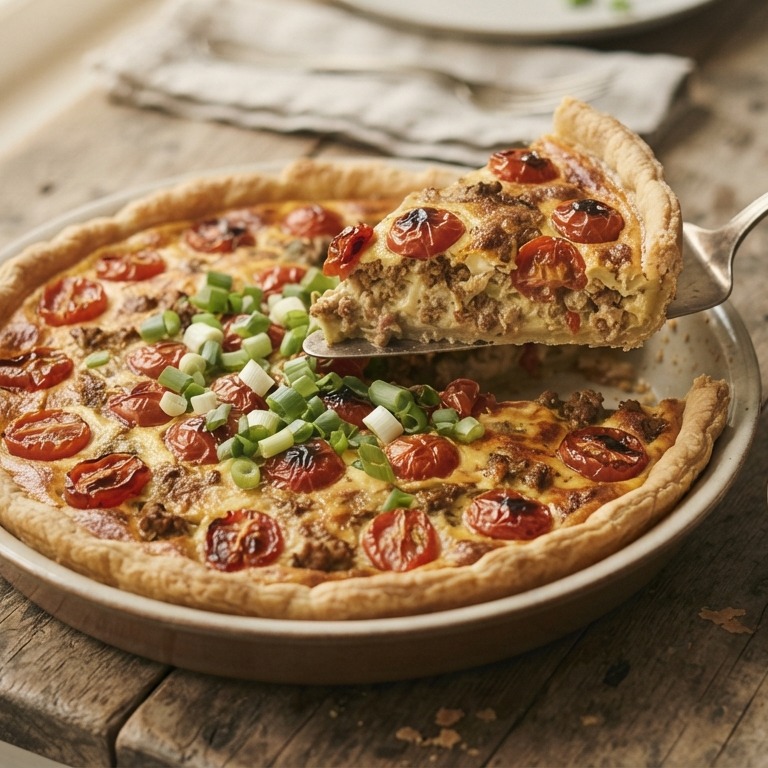Snelle quiche met tomaat en gehakt
